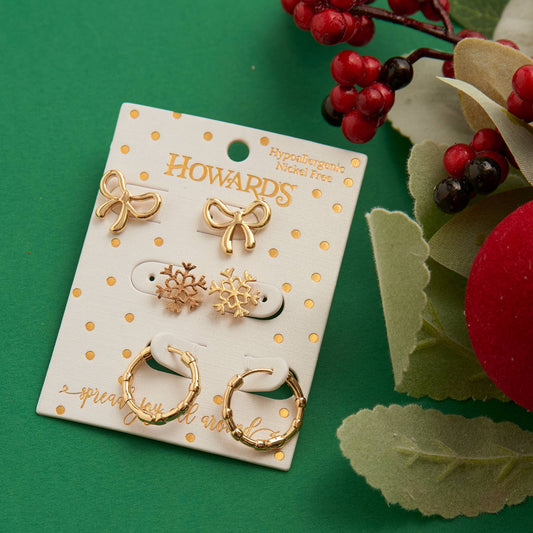 Holiday Christmas Gold Snowflake Earring Trio
