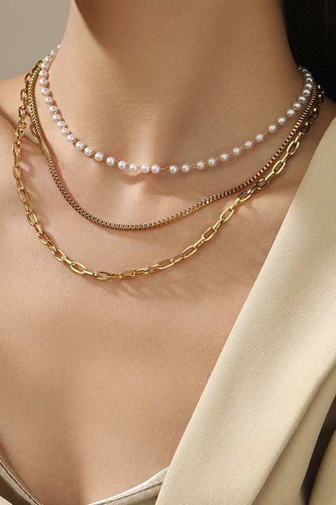 Tarnish-Free Pearl & Chain Necklace