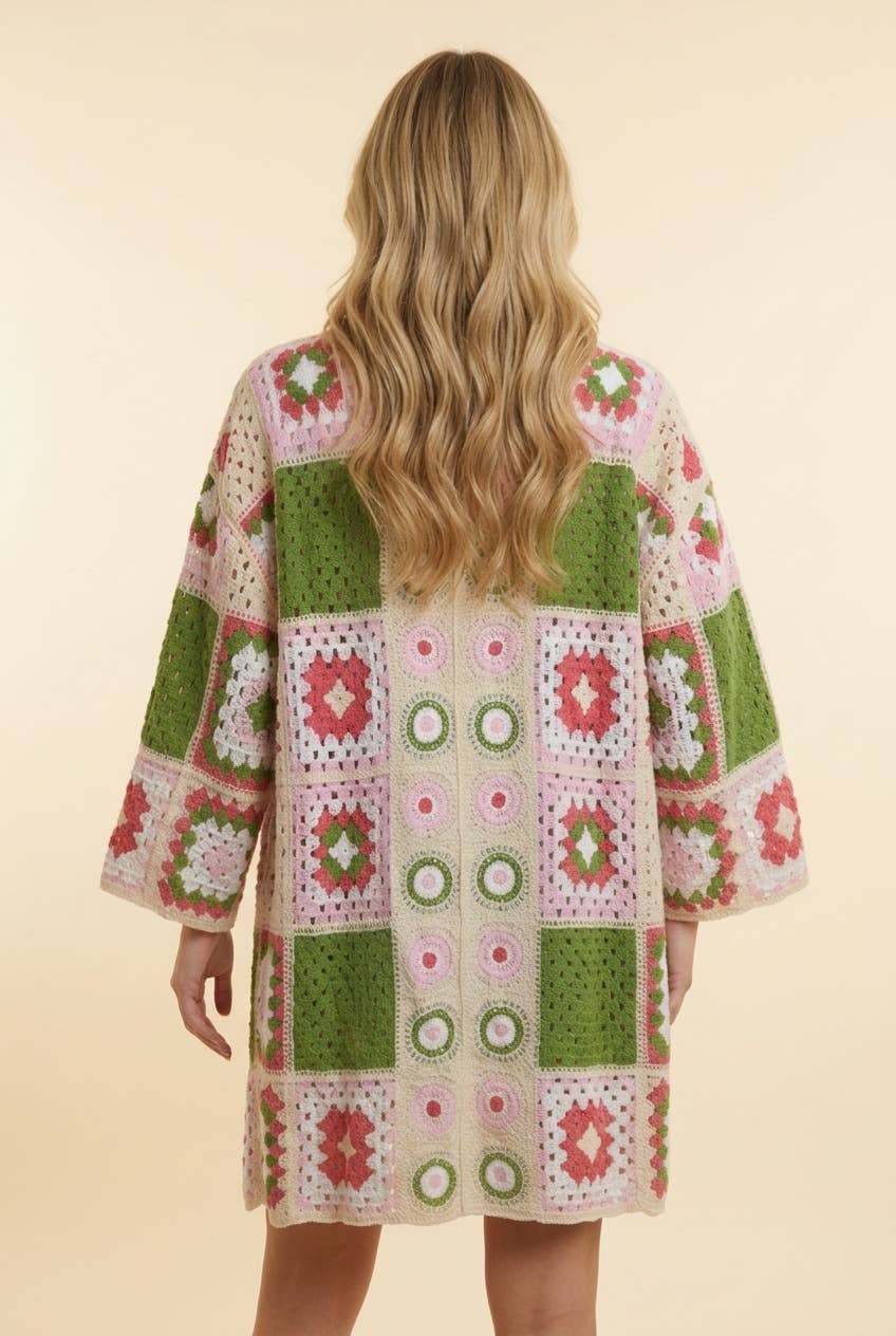 Granny Square Crochet Long Cardigan