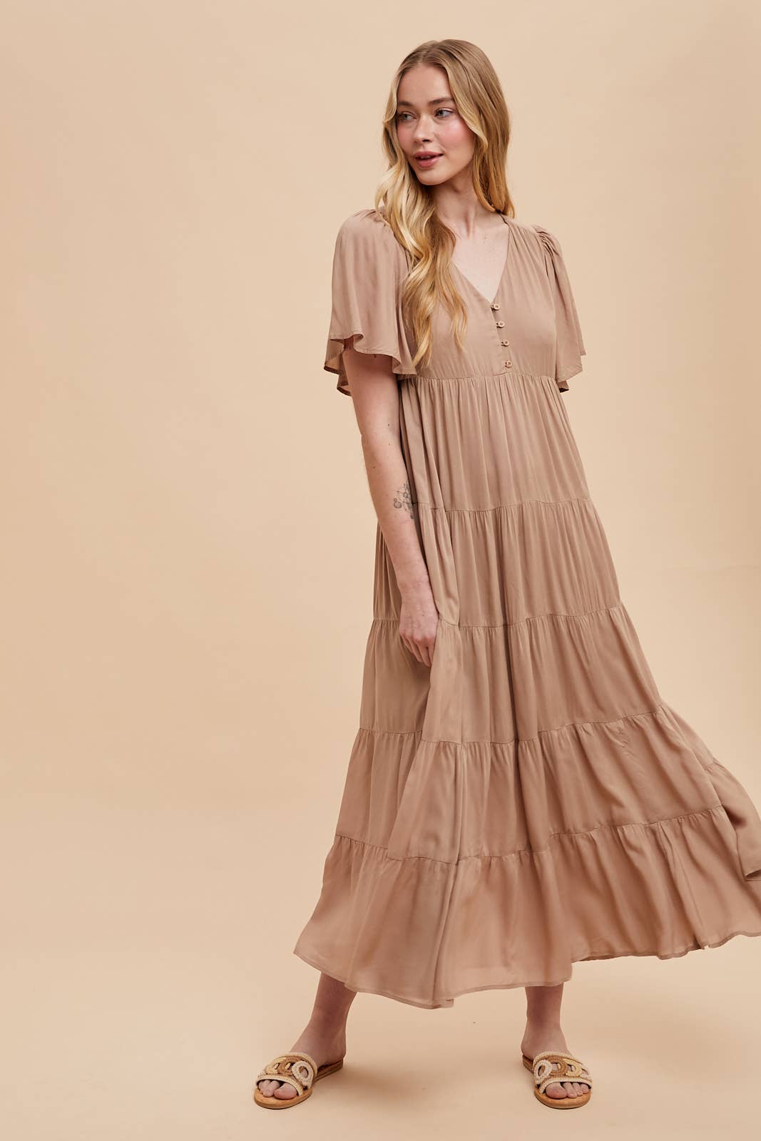 Apricot Flowy Maxi Dress