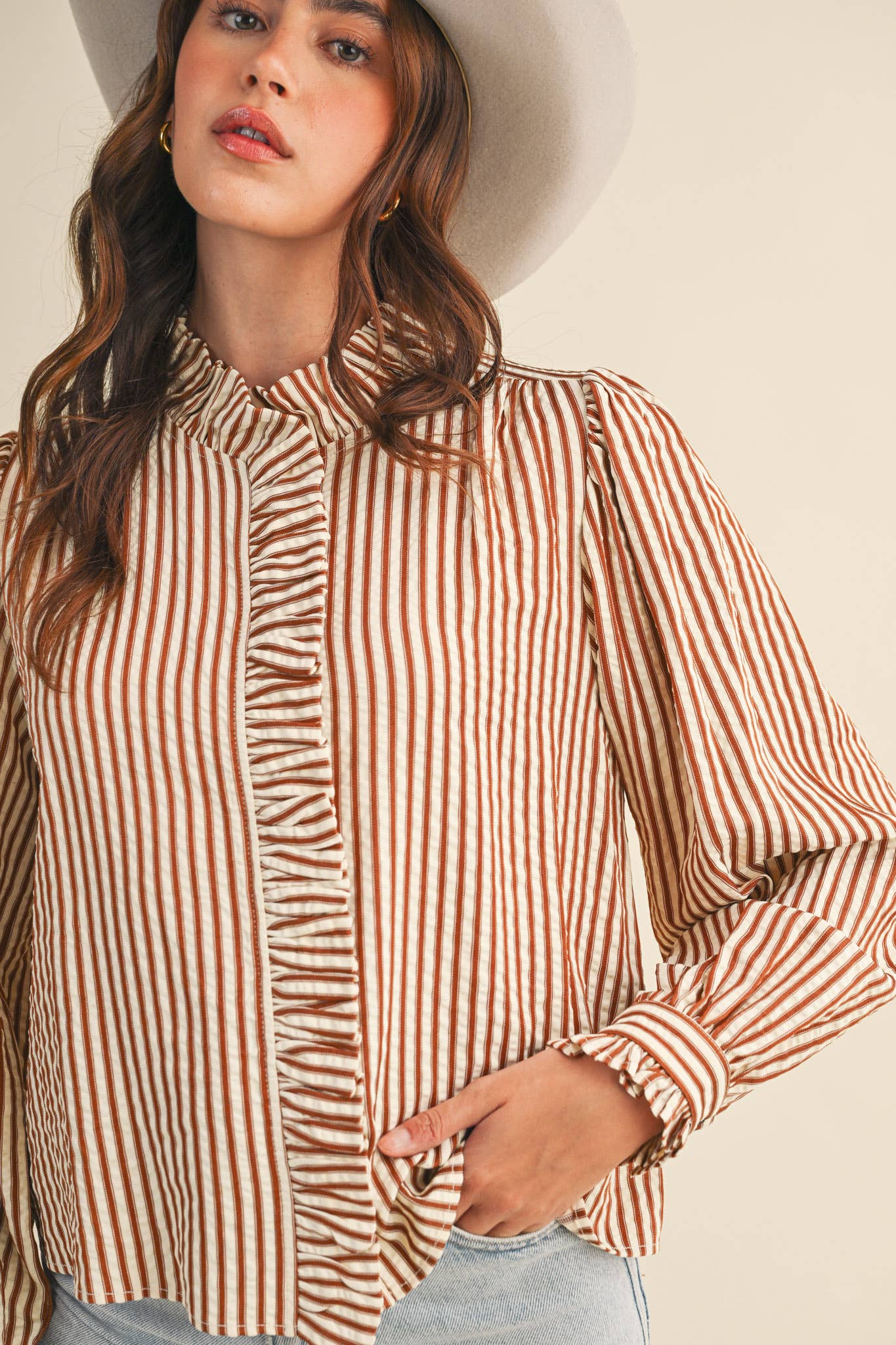 Ruffle Striped Long Sleeve Top