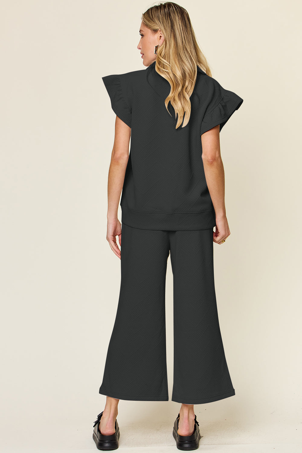 Double Take Ruffle Sleeve Top and Wide Leg Pants Set