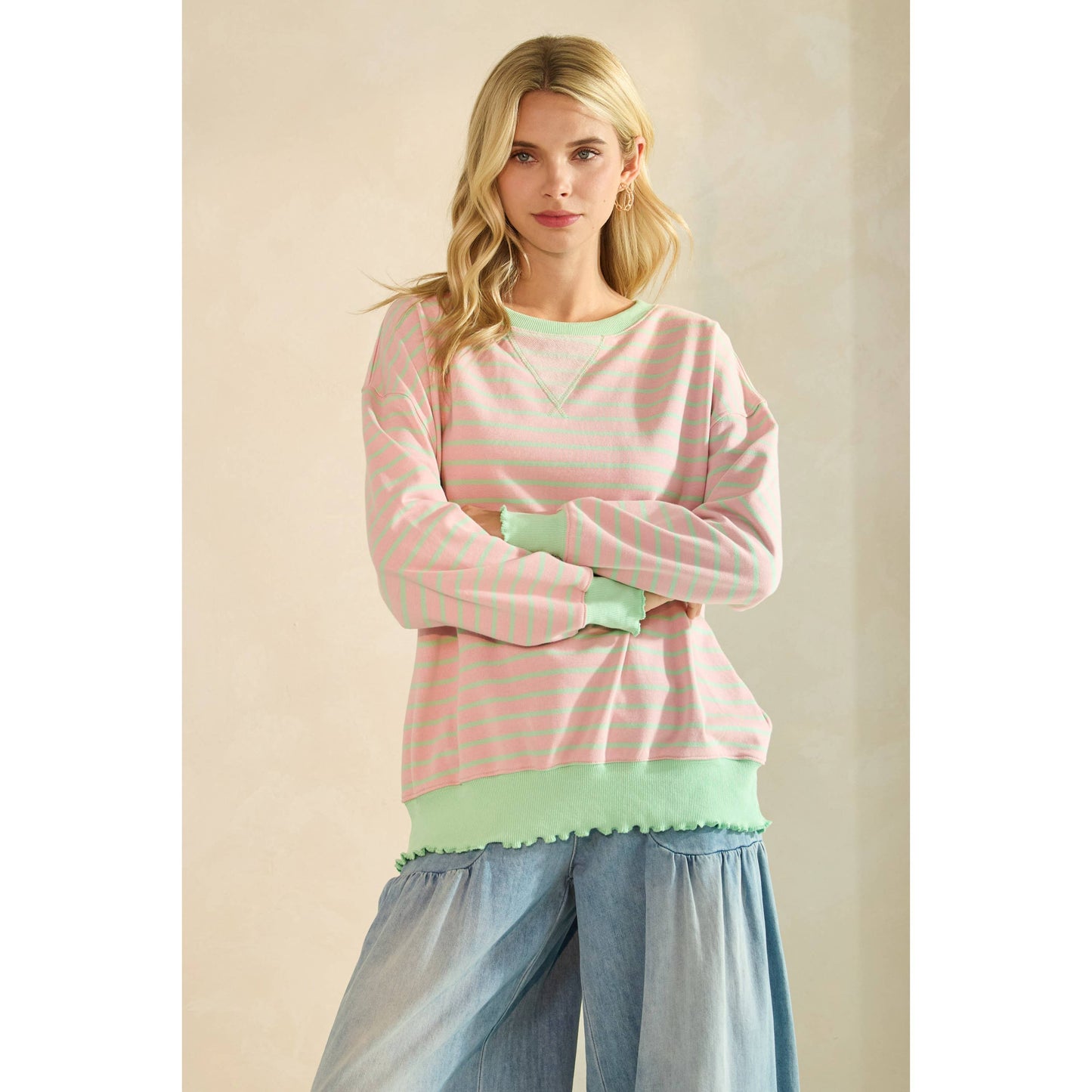 Striped Knit Long Sleeve Top