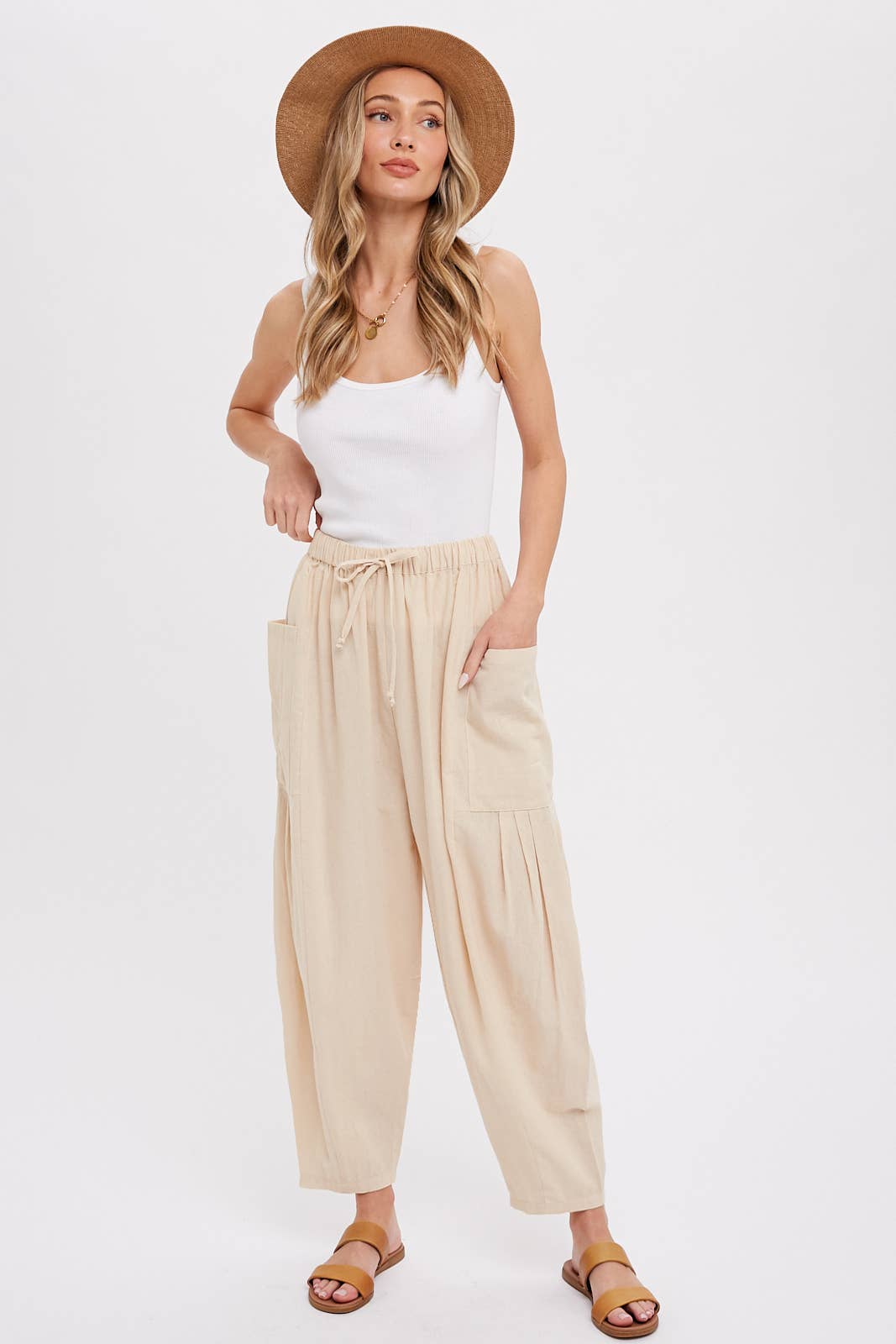 Linen Blend Wide Leg Pants