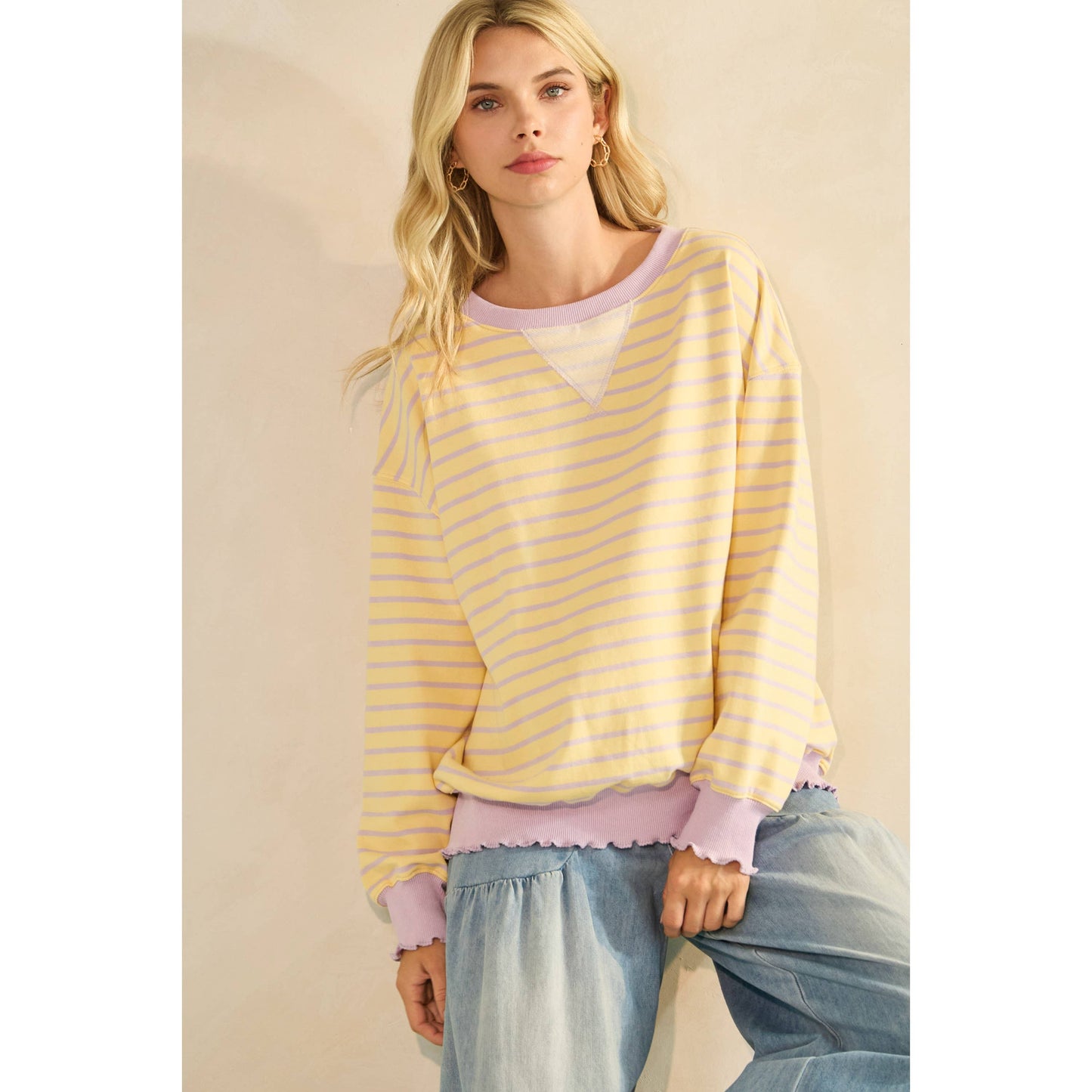 Striped Knit Long Sleeve Top