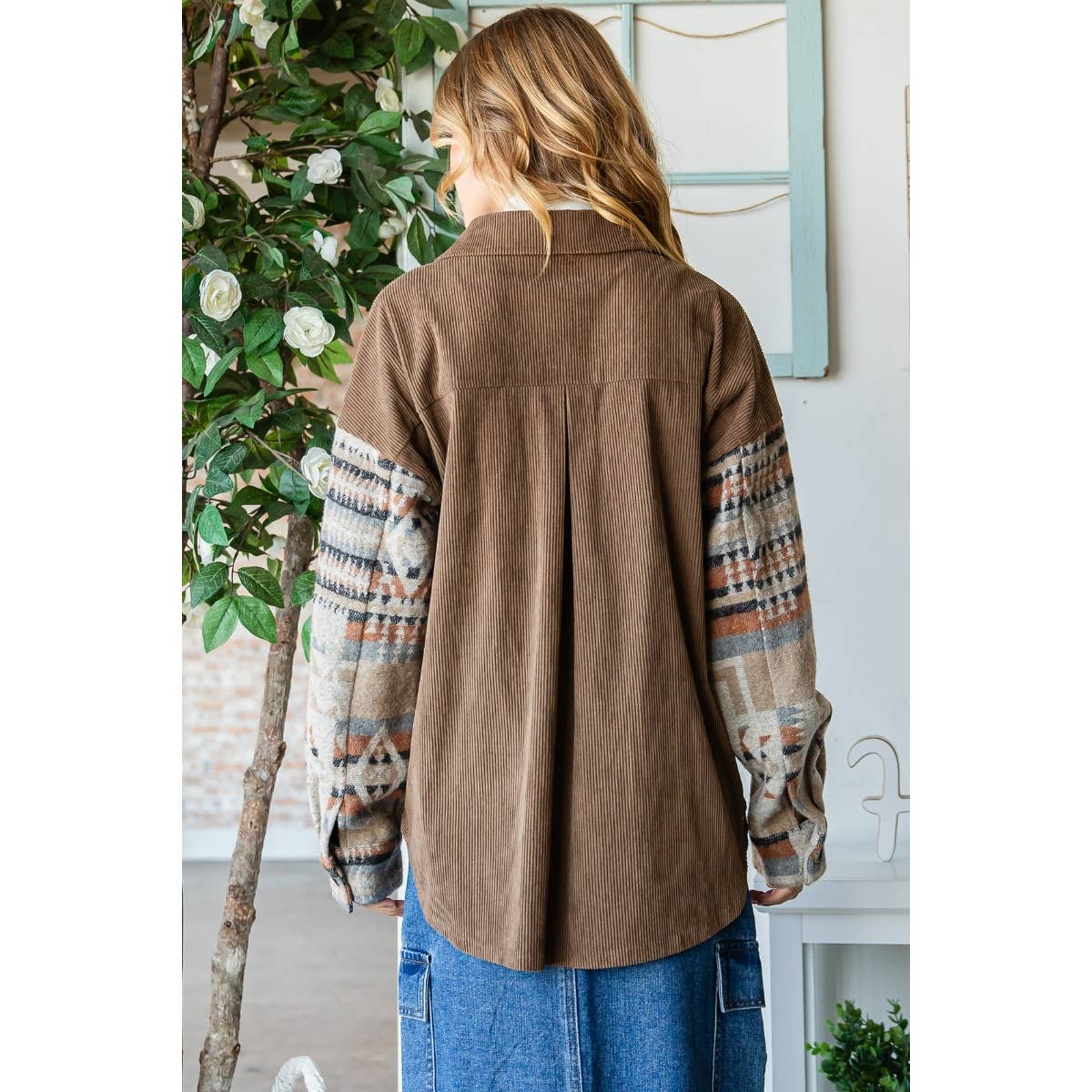 Contrast Pattern Corduroy Shacket