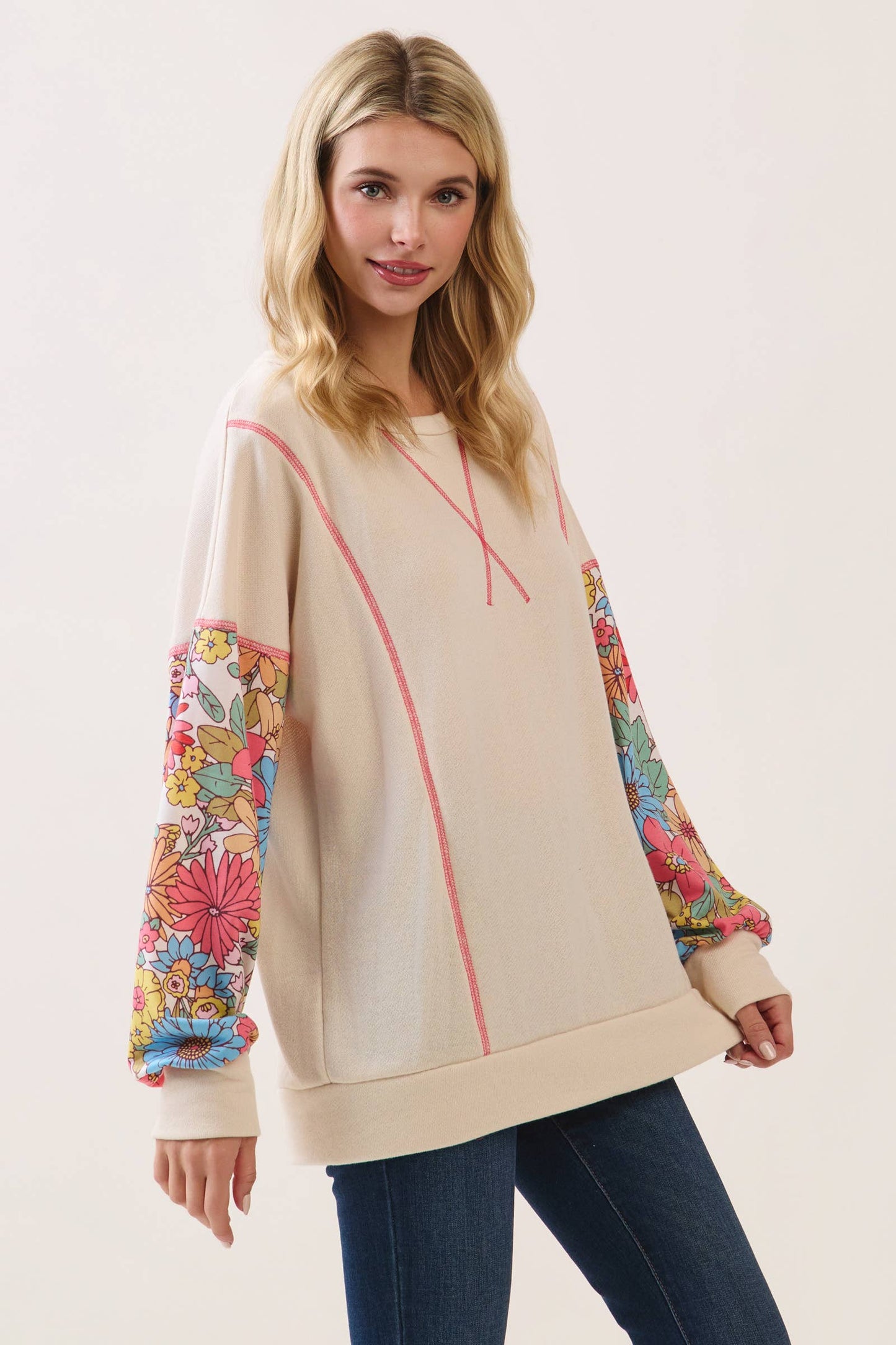 Floral Sleeve Pullover