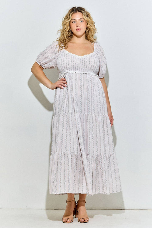 Eyelet Trim Smocked Maxi Dress
