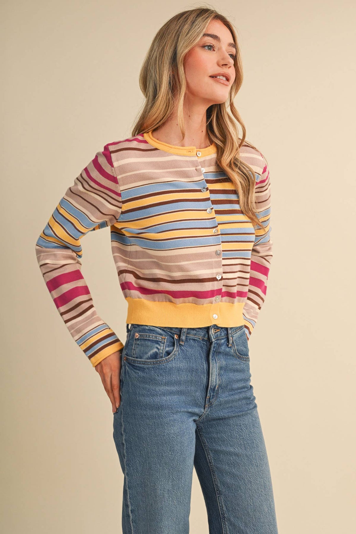 Multi Color Striped Sweater Cardigan