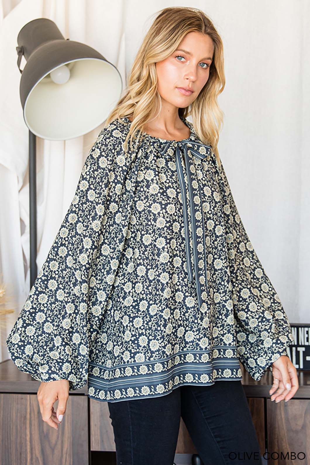 Renea Olive Long Sleeve Top