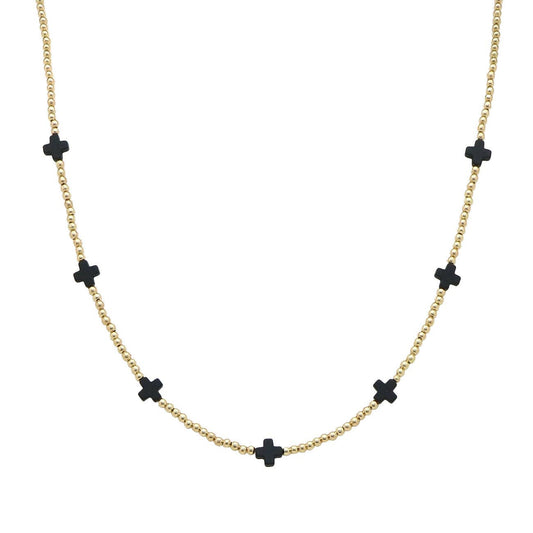 Beaded with Black Cross 16"-18" Necklace