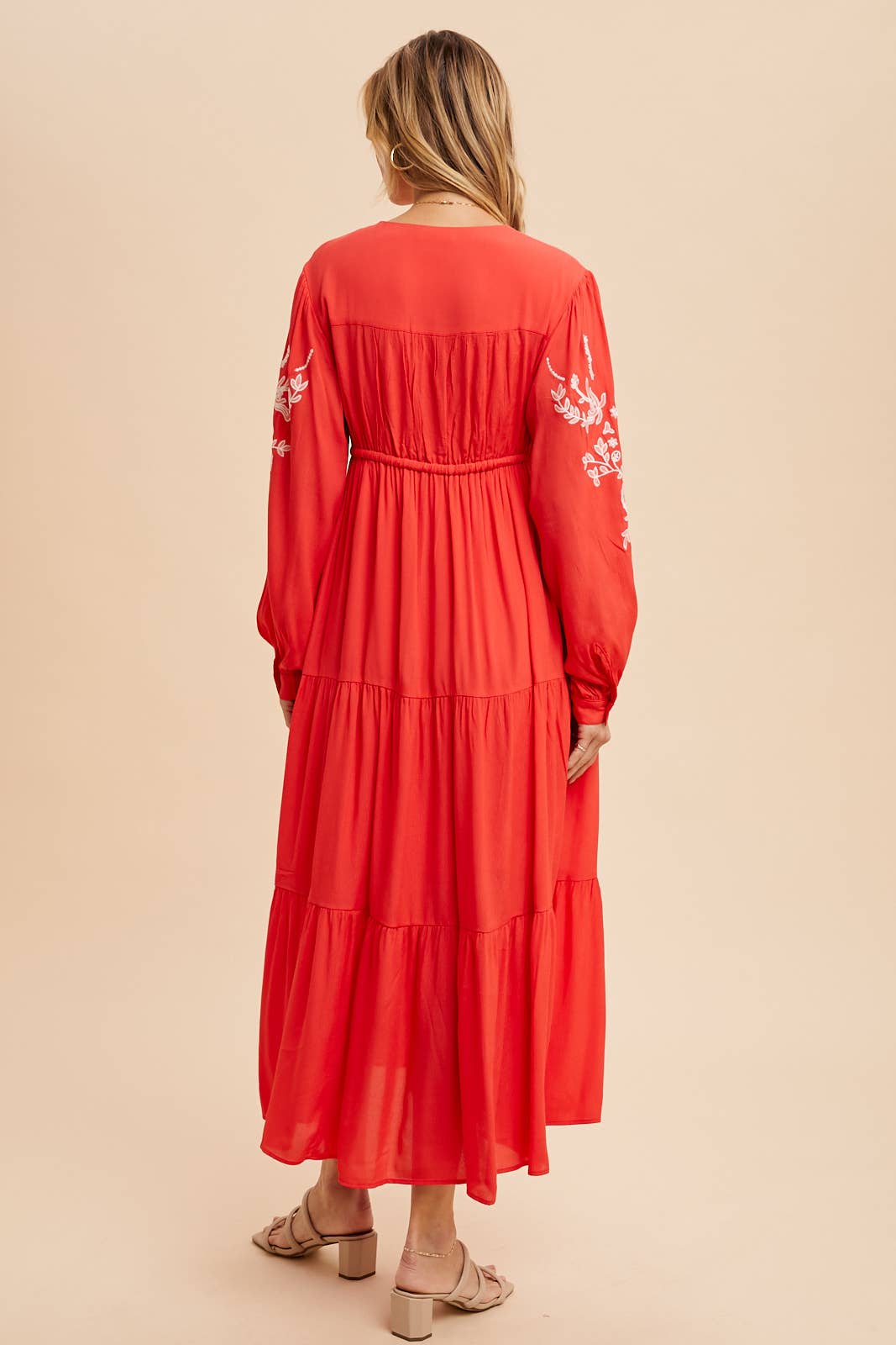 Embroidered Sleeve Maxi Dress