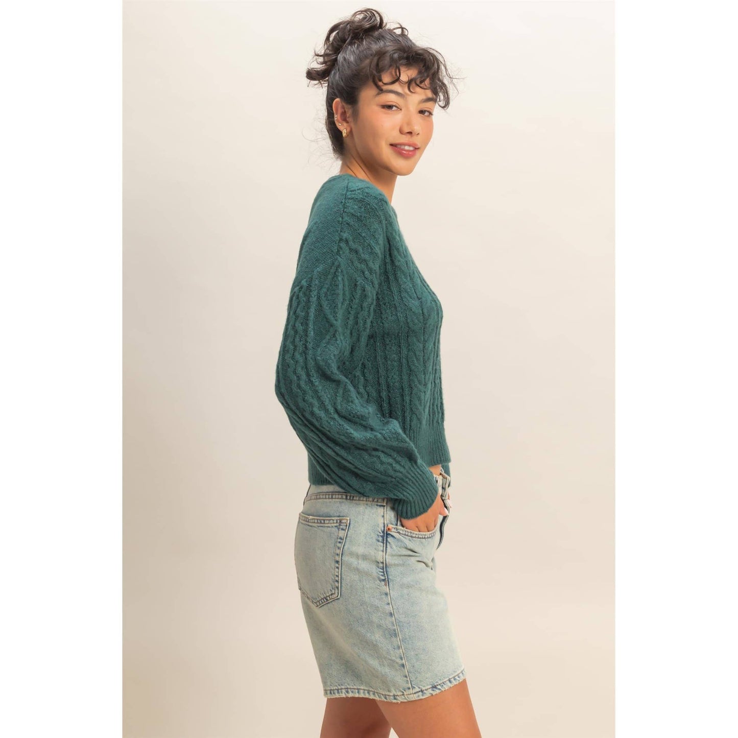 Cable Knit Balloon Sleeve Sweater