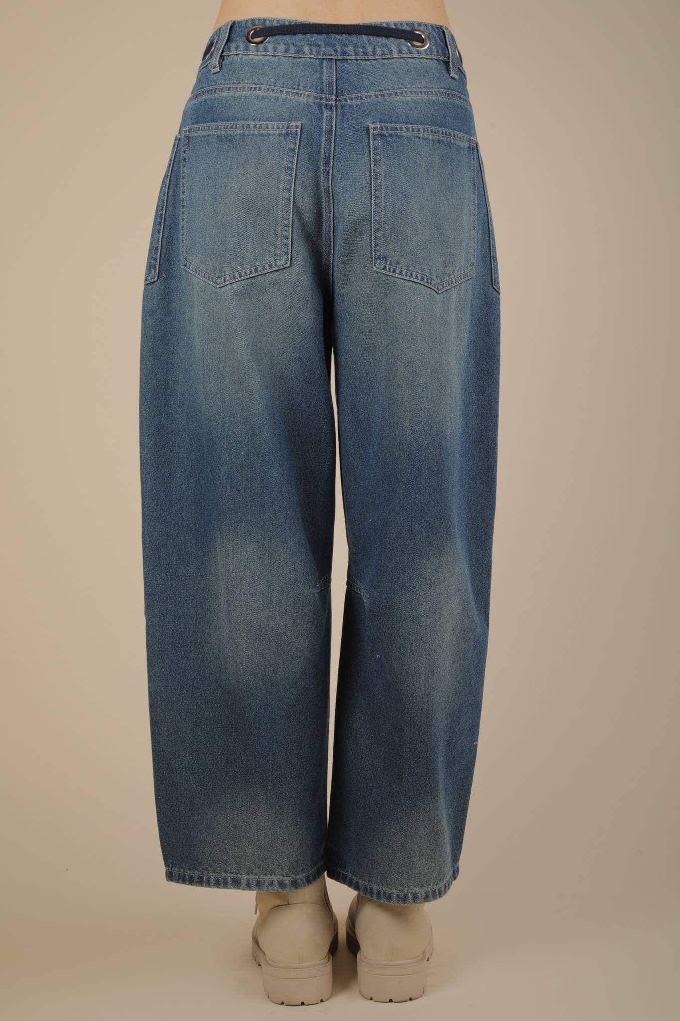 Washed Denim Barrel Pants