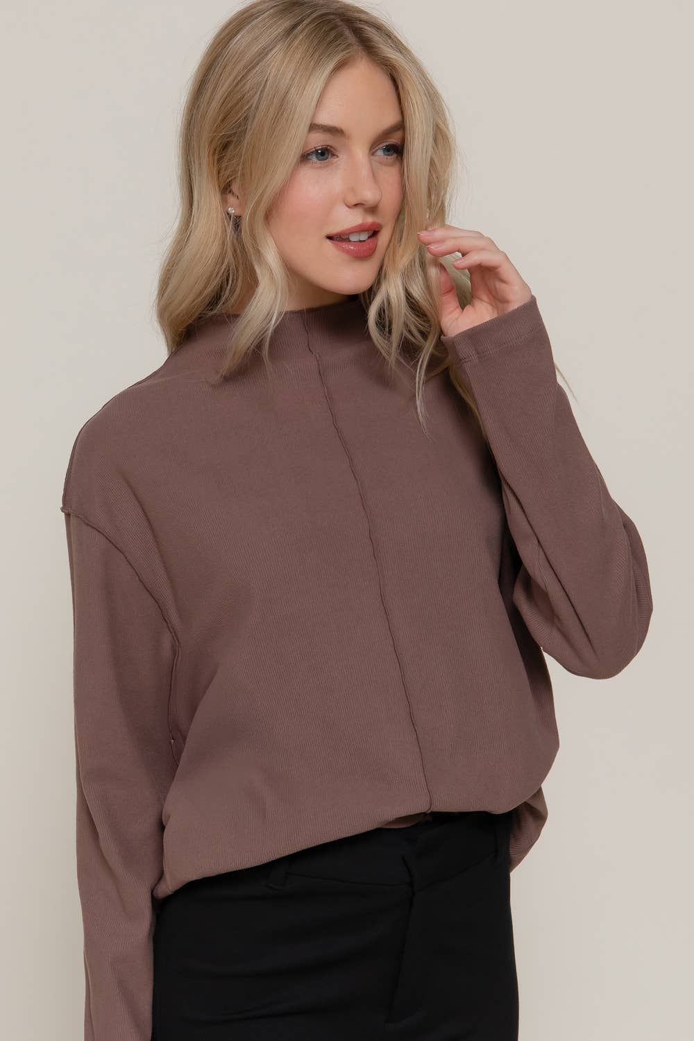 Long Sleeve Overlocked Seams Brushed Rib Top