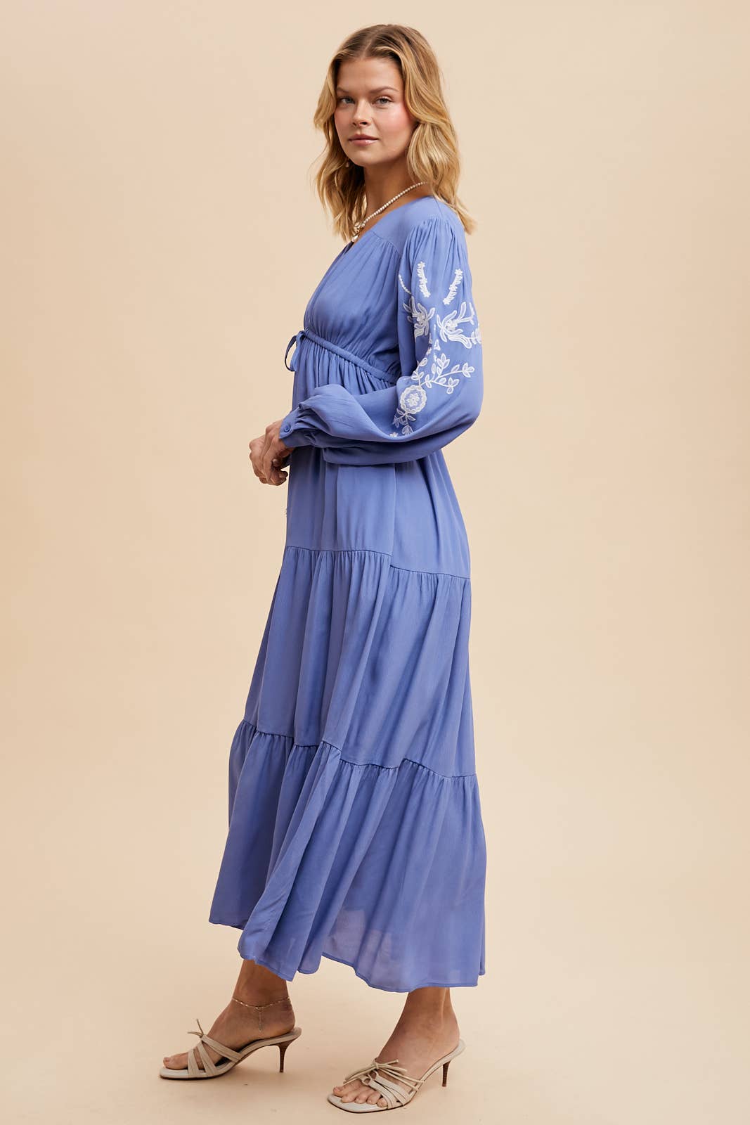 Embroidered Sleeve Maxi Dress