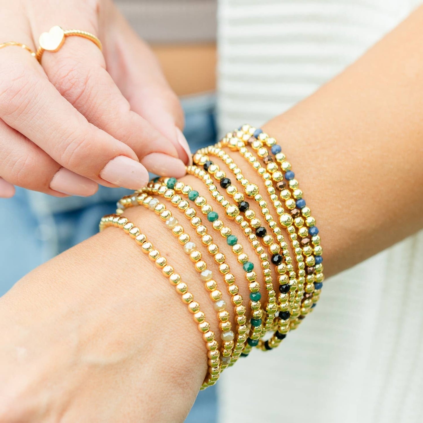 Bead & Crystal Stretch Bracelet -Assorted 4mm