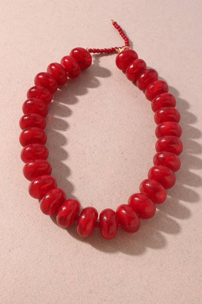 Chunky Marbled Resin Disc Beaded Necklace