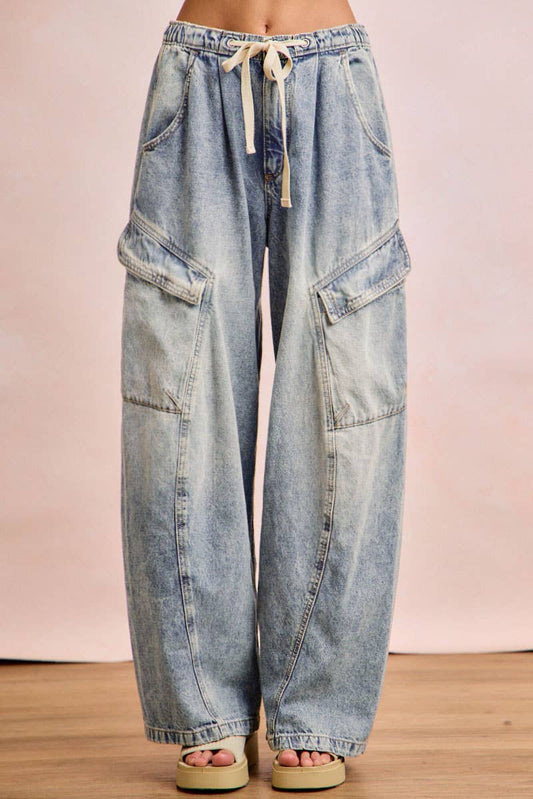 Baggy Barrel Denim Cargo Pants
