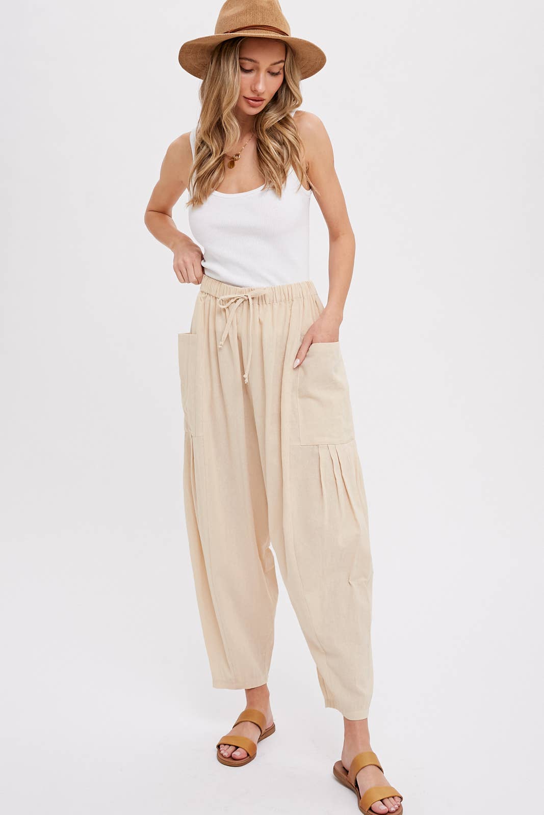 Linen Blend Wide Leg Pants