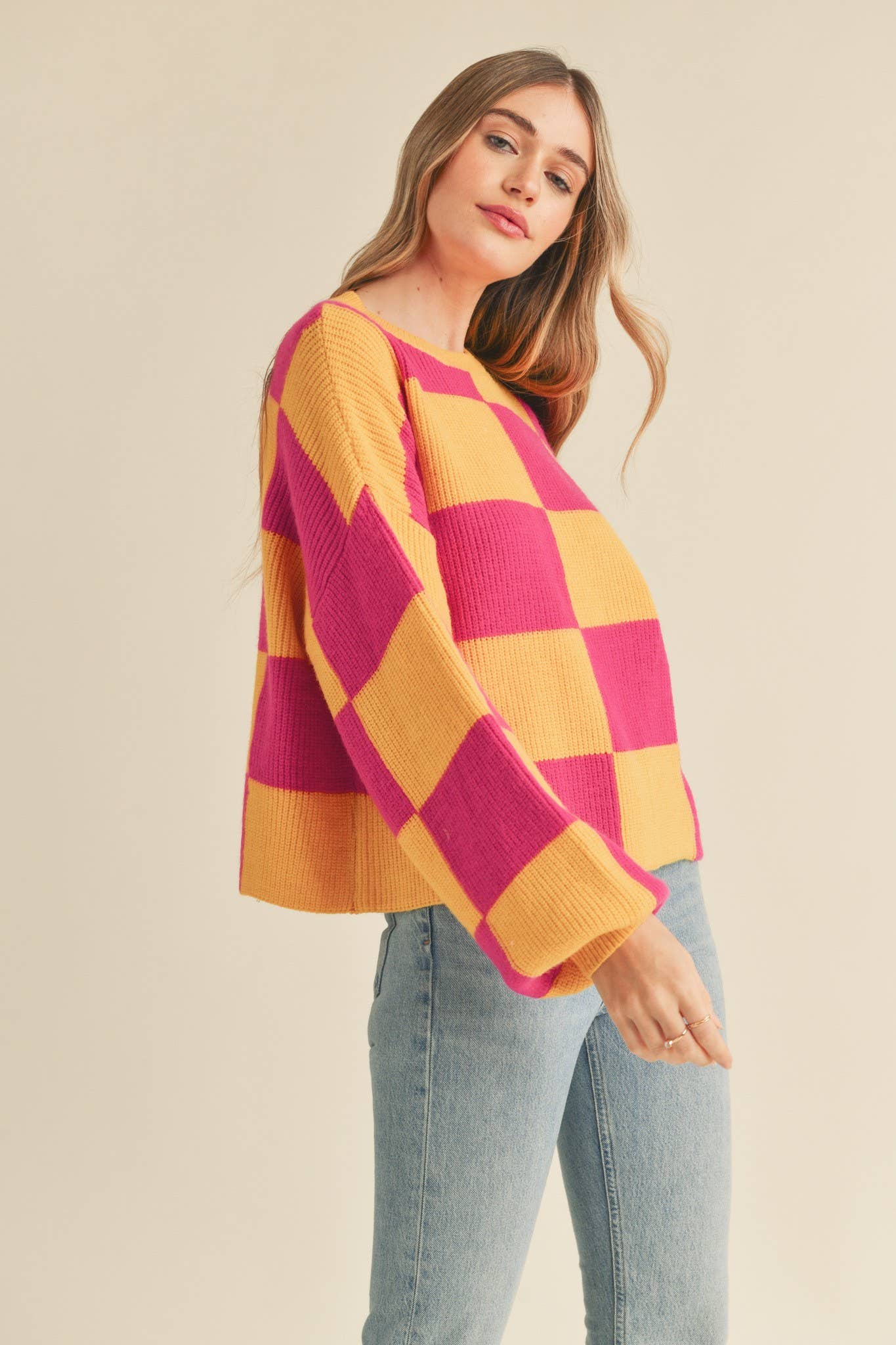 Pink & Yellow Checker Sweater