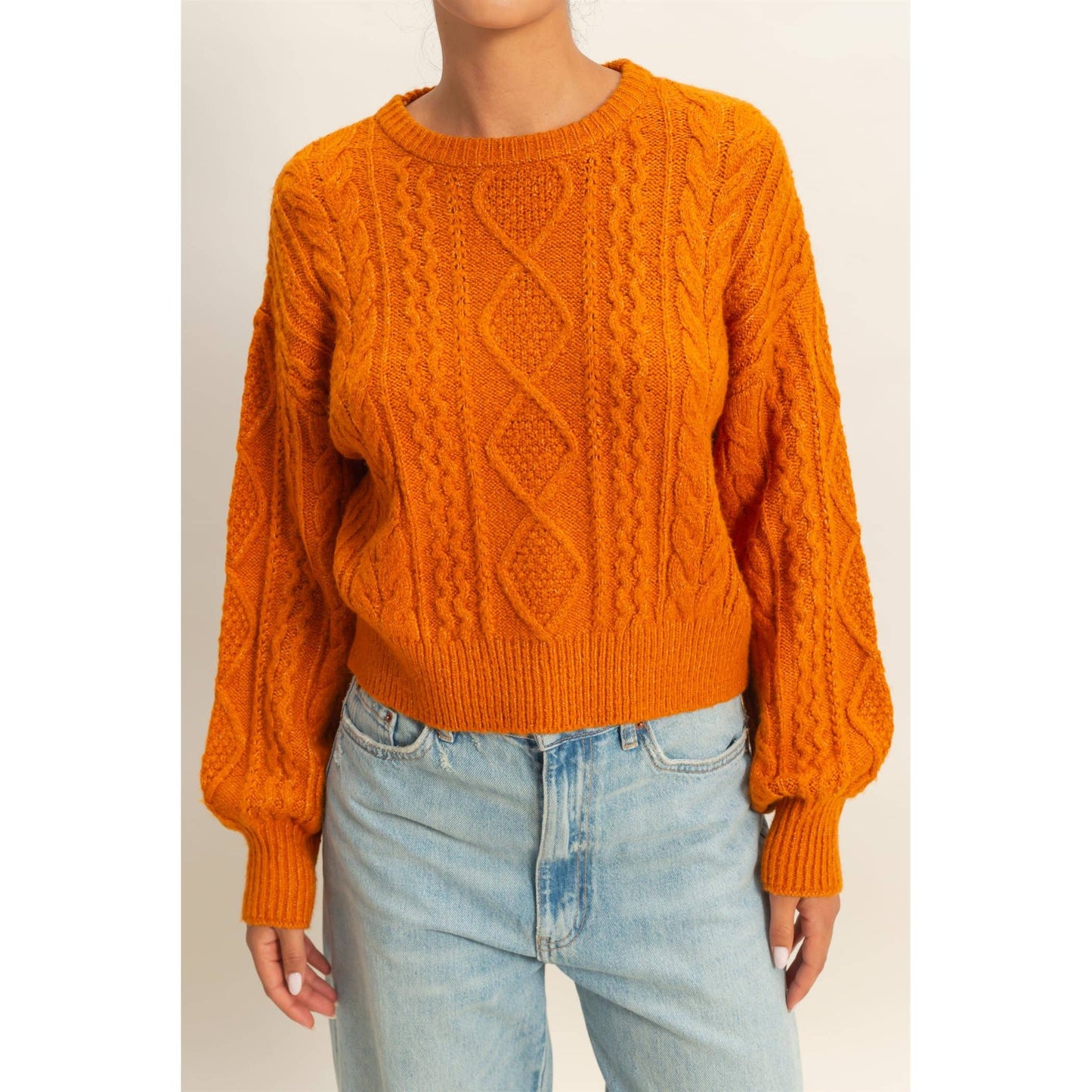 Cable Knit Balloon Sleeve Sweater