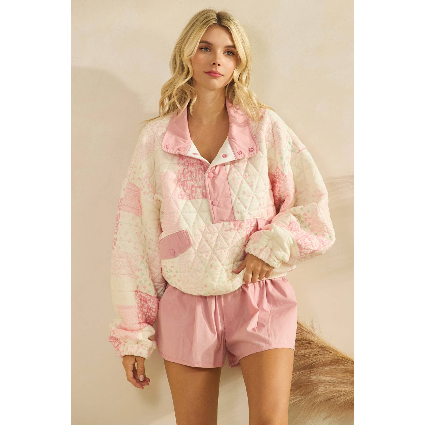 Blush Pink Quilted Pullover