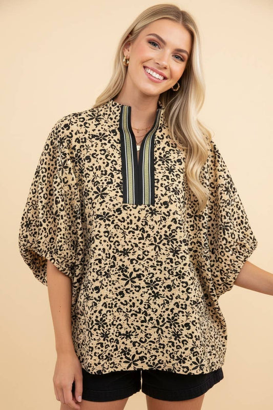 Animal Print V-Neck Blouse