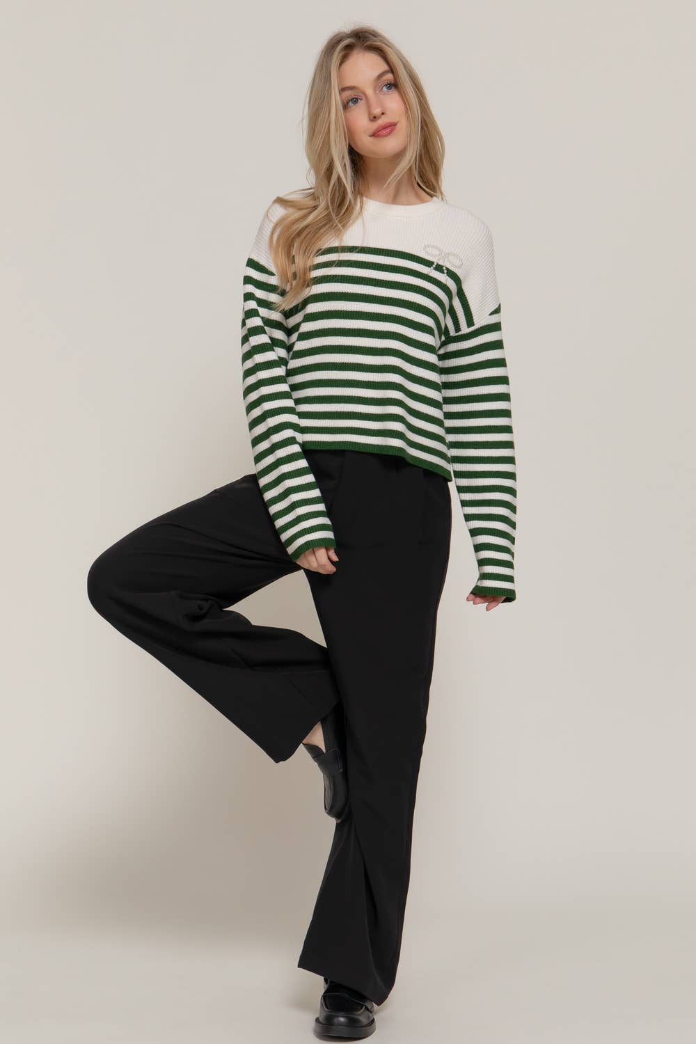 Pearl Bow Striped Sweater