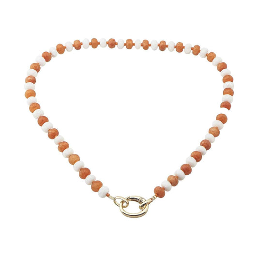 Orange and White Crystal Beaded with 18" Gameday Necklace with Gold Clasp