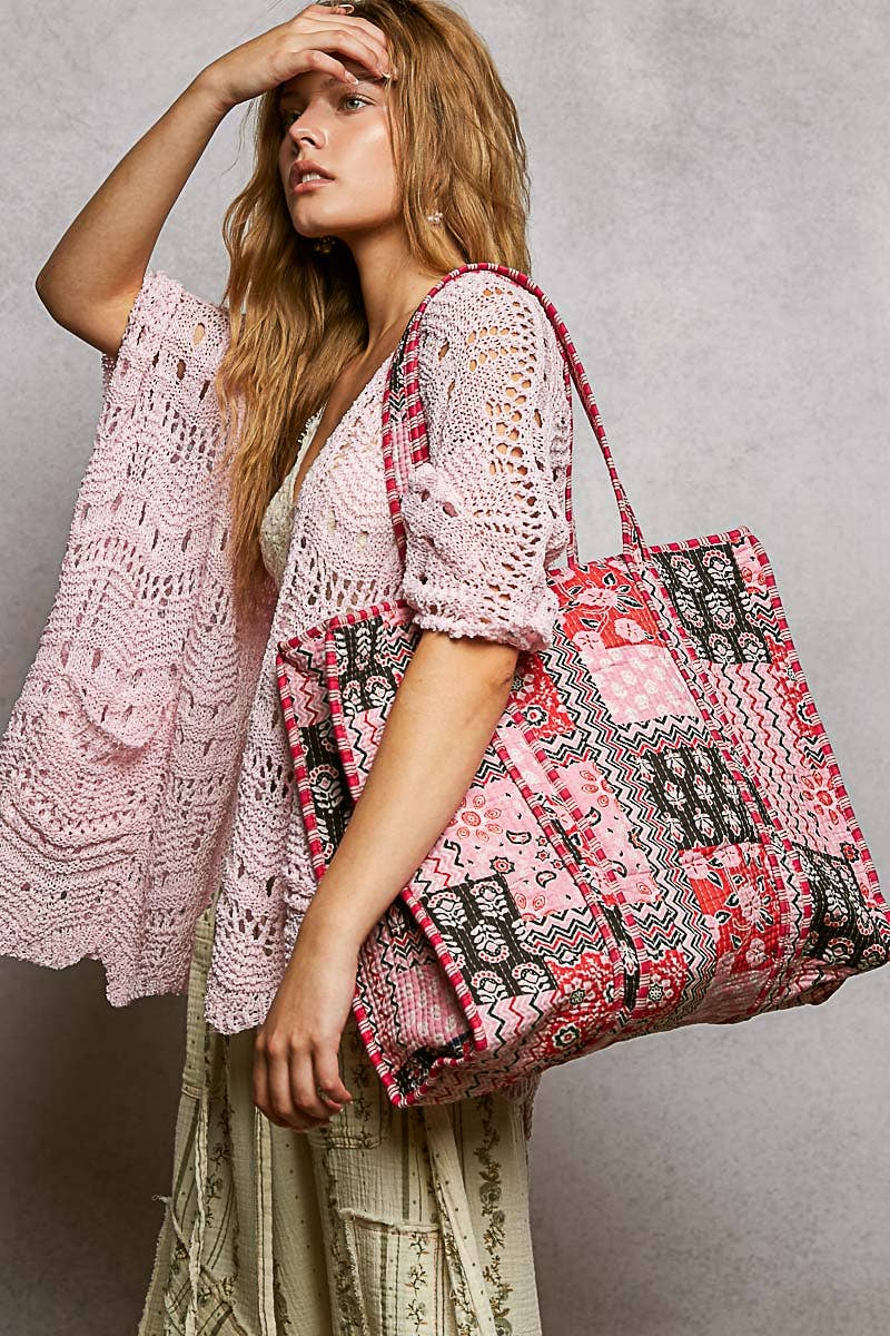 Quilted Woven Bohemian Tote Bag