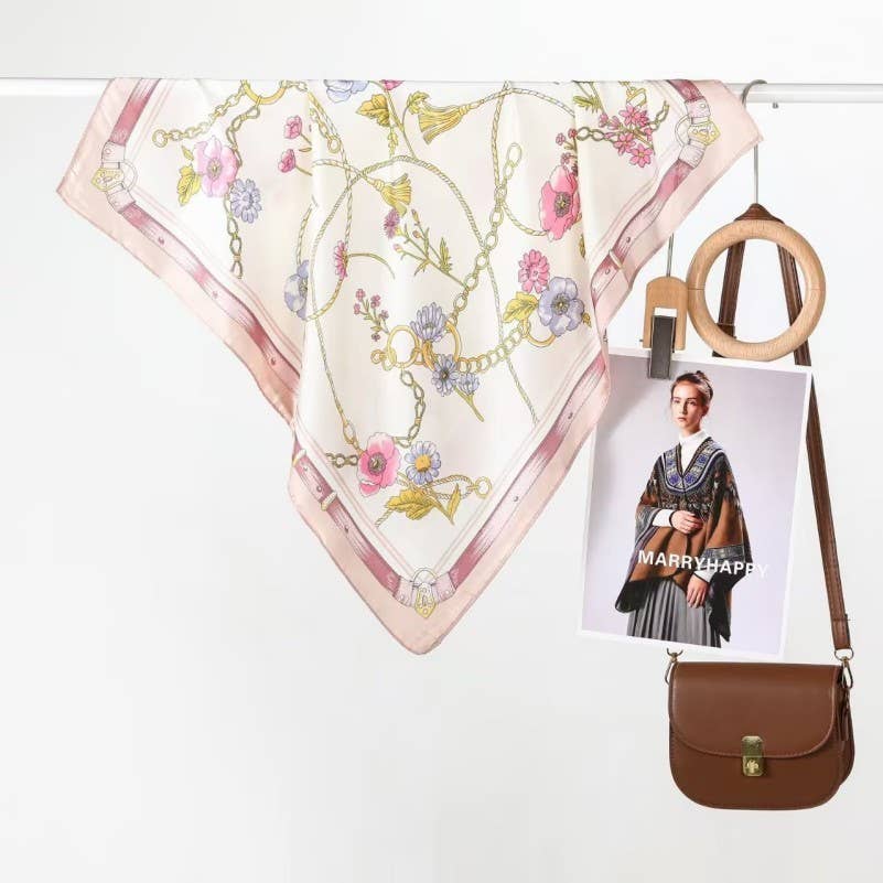 Golden Pink Floral Bandana Scarf