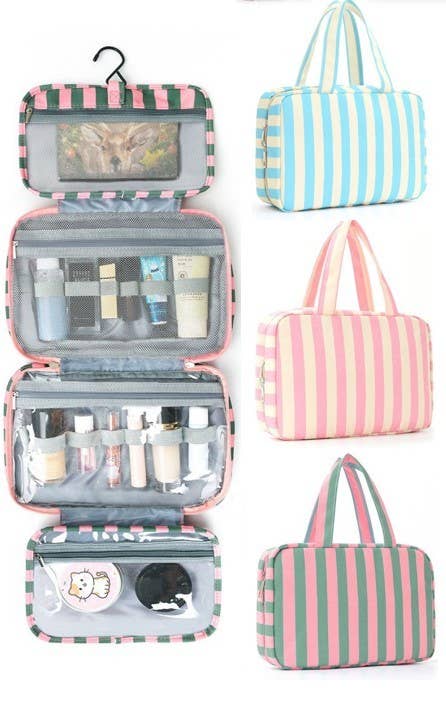 Striped Hanging Toiletry & Makeup Organizer Bag