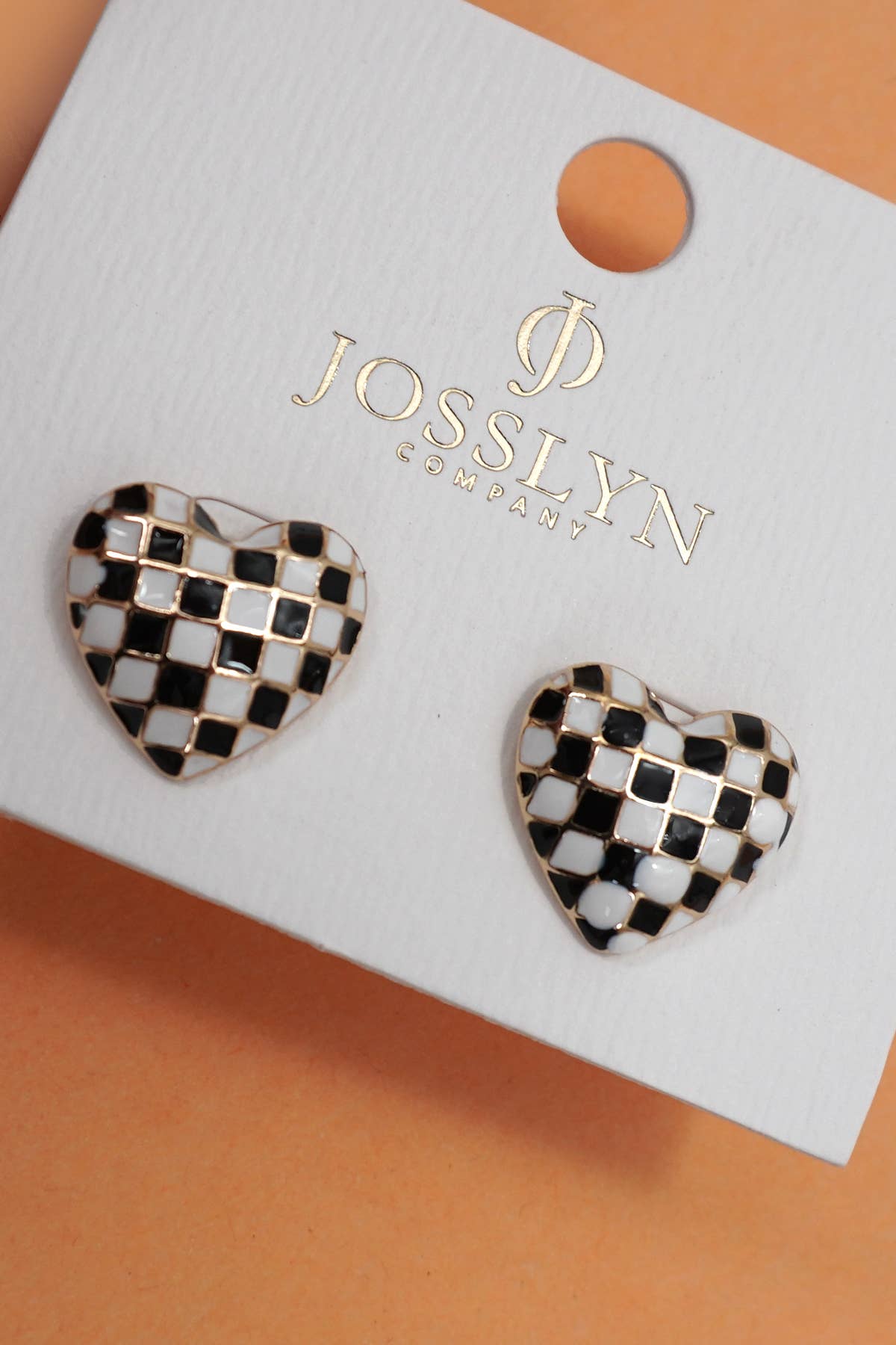 Checkerboard Heart Stud Earrings