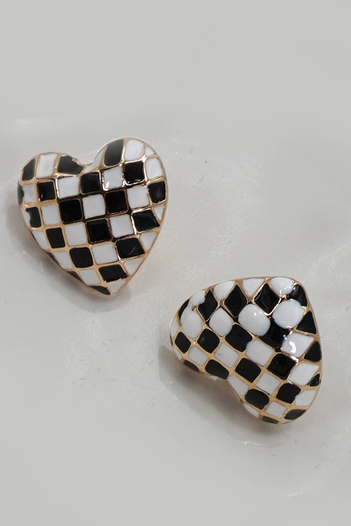 Checkerboard Heart Stud Earrings
