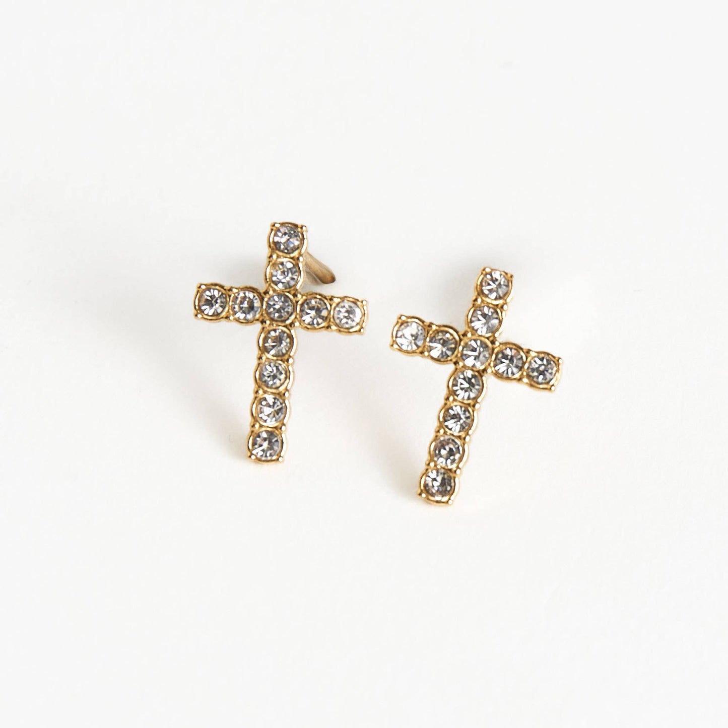 Waterproof Earrings Pave Cross Stud Gold & Steel Narelle