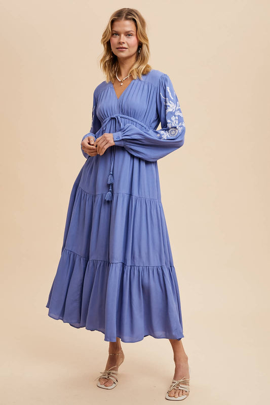 Embroidered Sleeve Maxi Dress