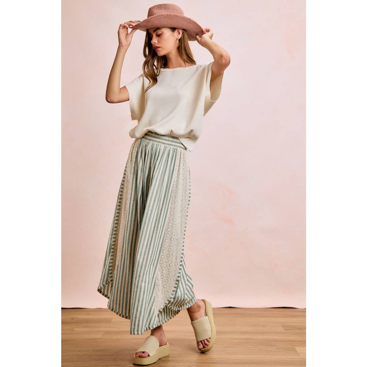 Floral Eyelet Wide Leg Pants