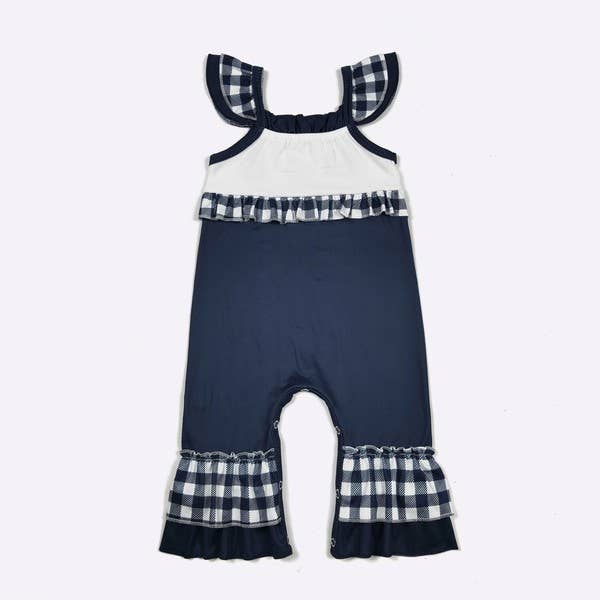 Team Spirit Baby Romper-Football Navy Embroidery