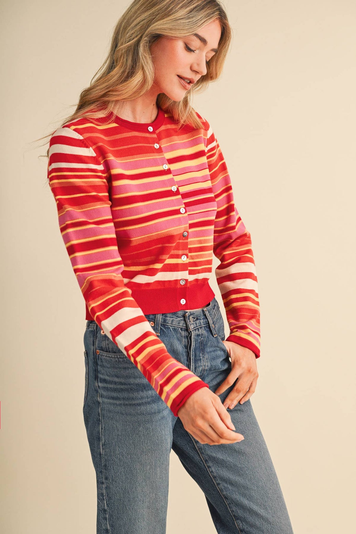 Multi Color Striped Sweater Cardigan