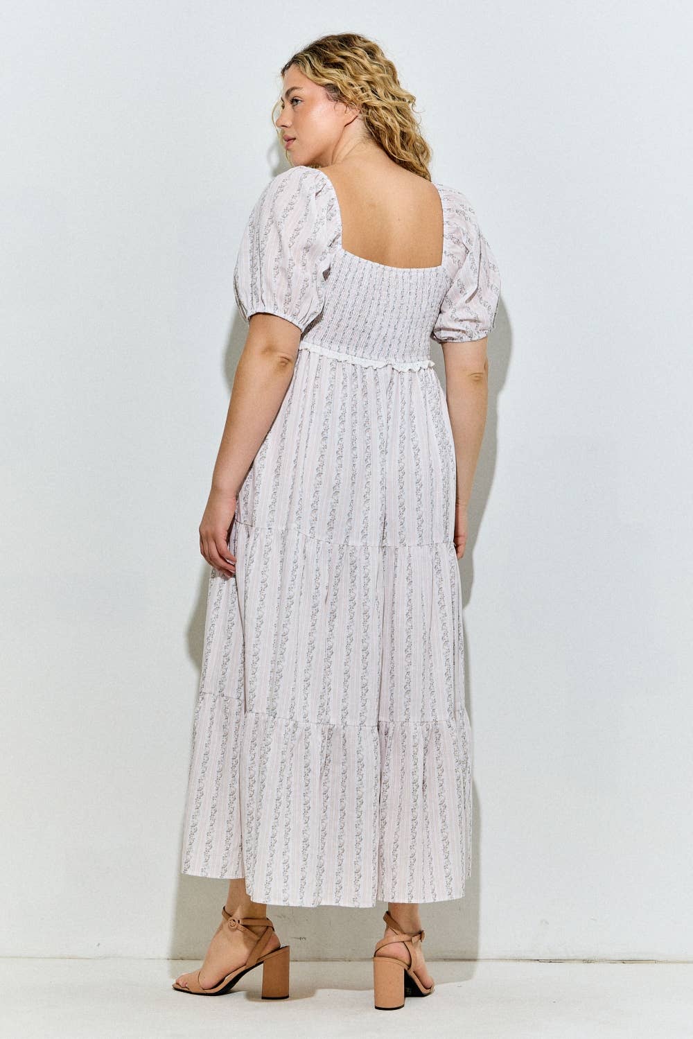 Eyelet Trim Smocked Maxi Dress