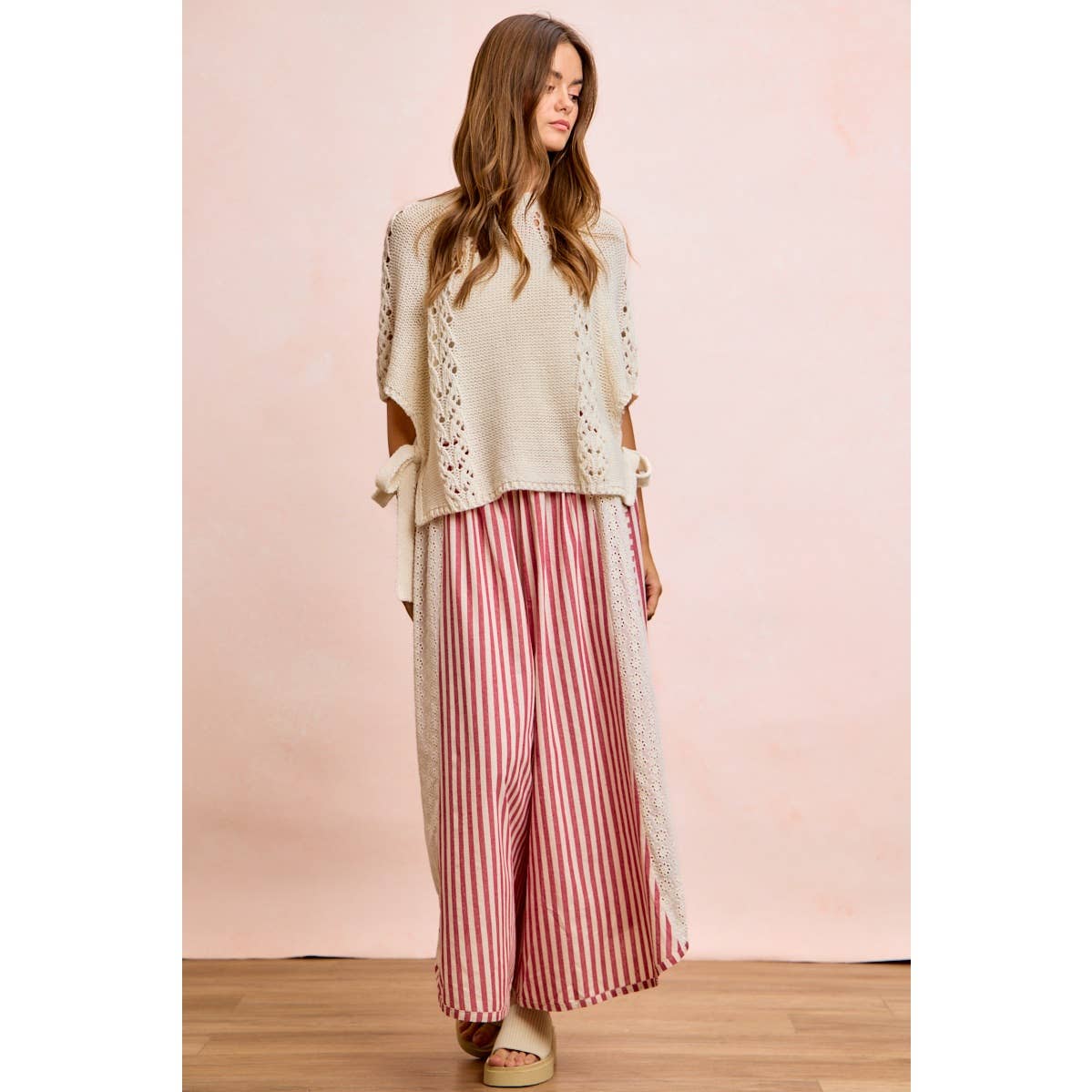 Floral Eyelet Wide Leg Pants