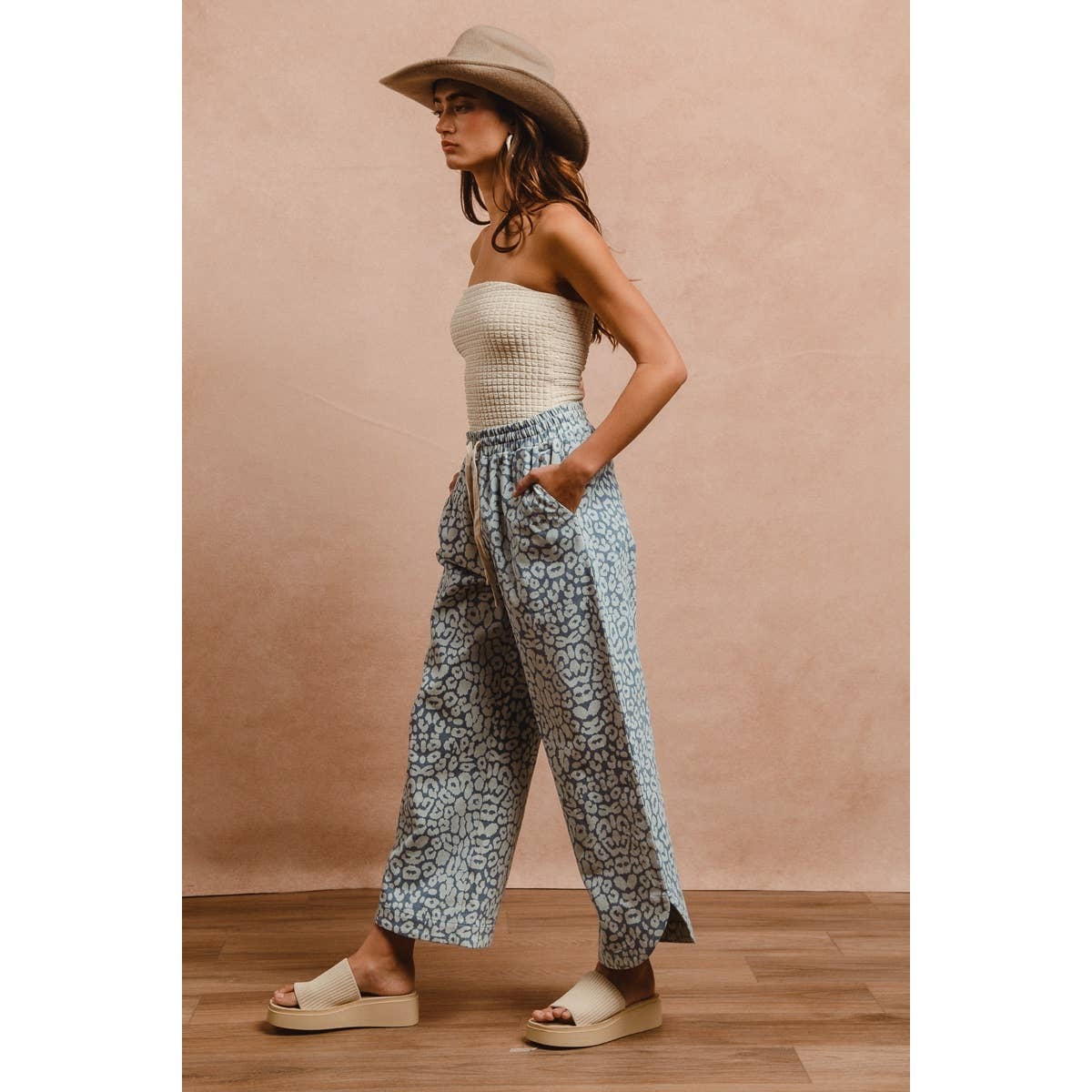 Washed Leopard Drawstring Pants