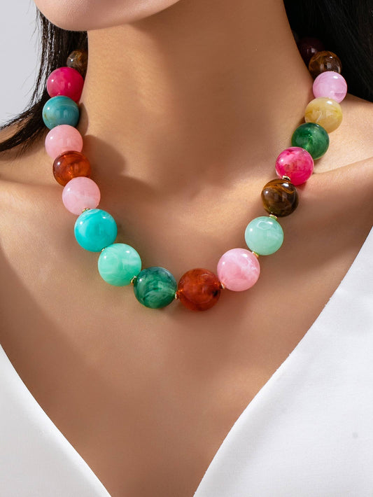 Vintage-Inspired Multi Marbled Resin Necklace