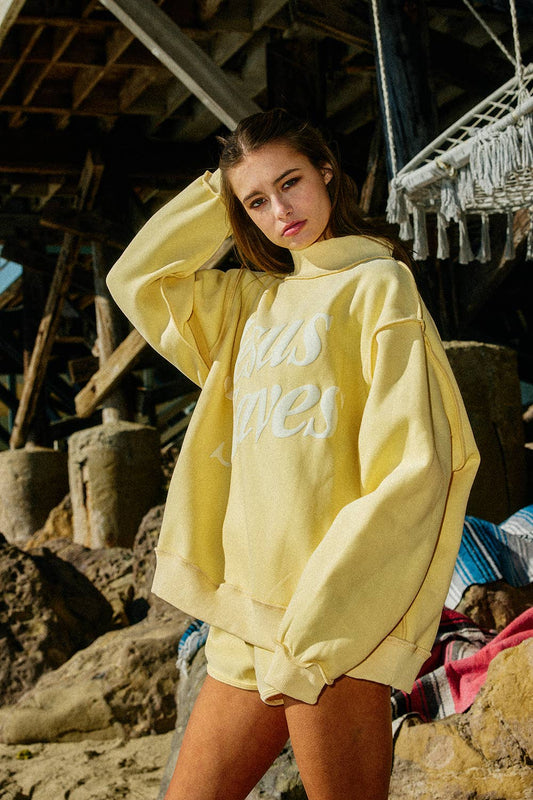 'JESUSSAVES' Print Mock Neck Sweatshirt
