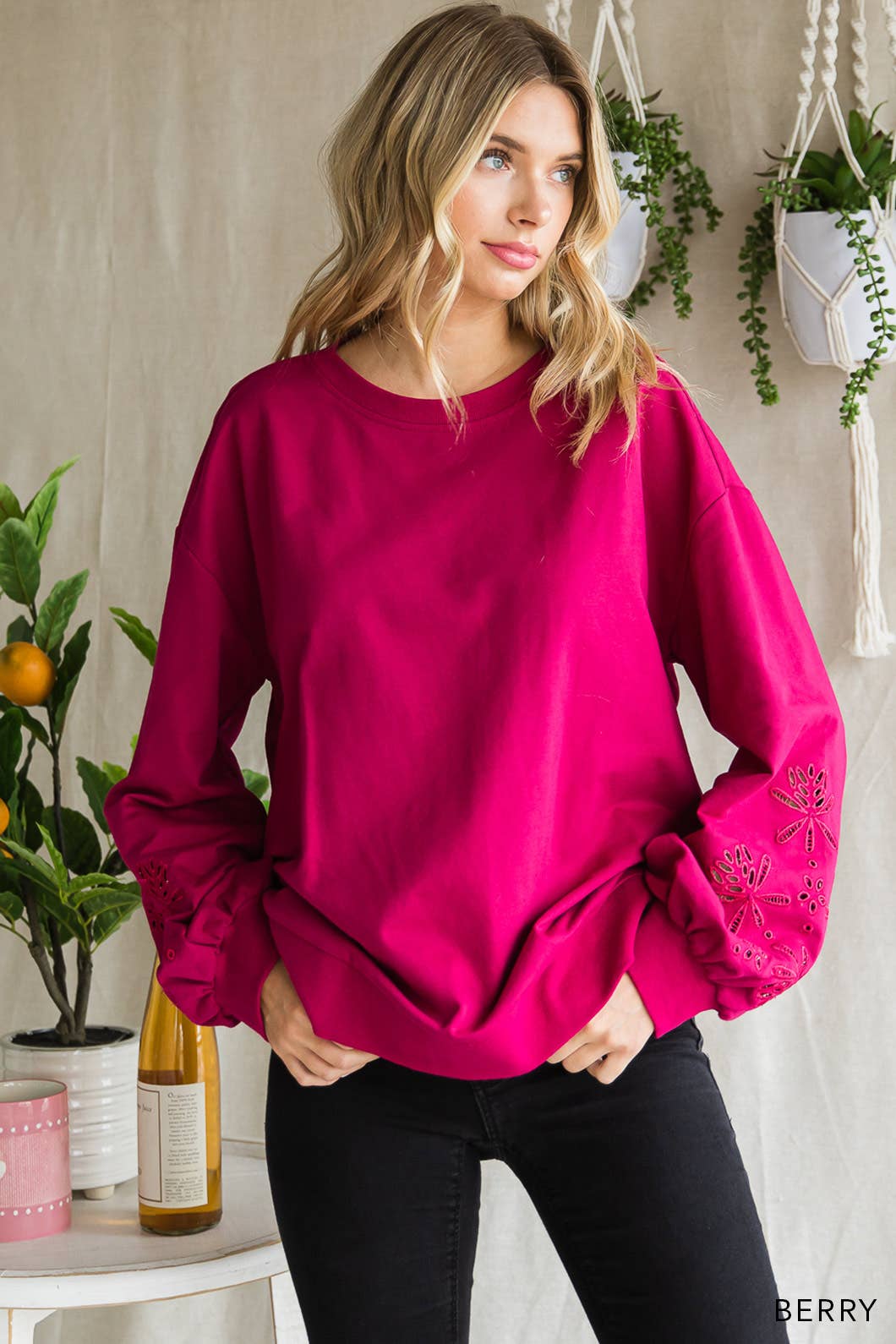 Embroidery Sleeve Pullover Top