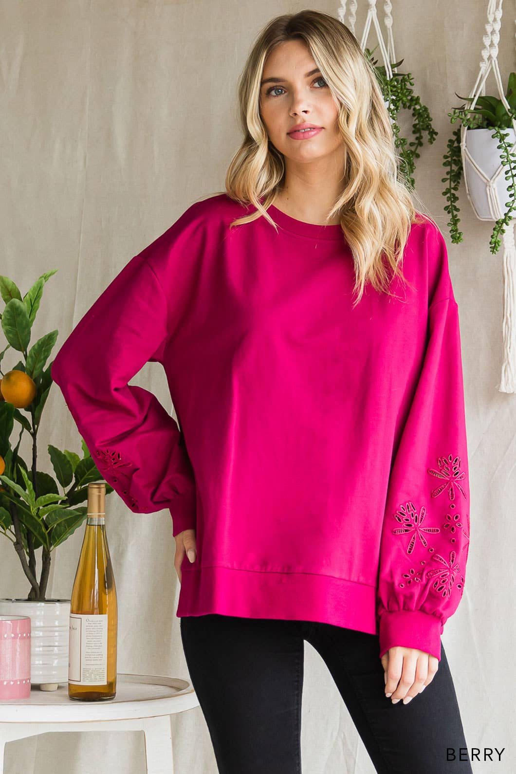 Embroidery Sleeve Pullover Top