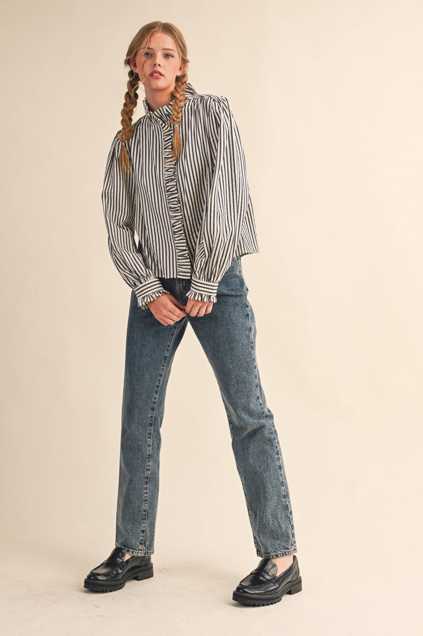 Ruffle Striped Long Sleeve Top
