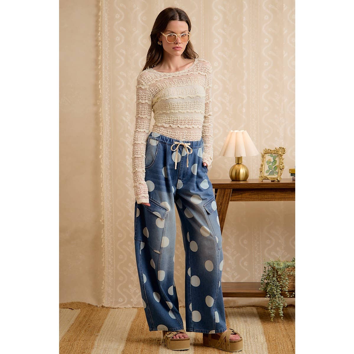Polka Dot Cargo Barrel Jeans