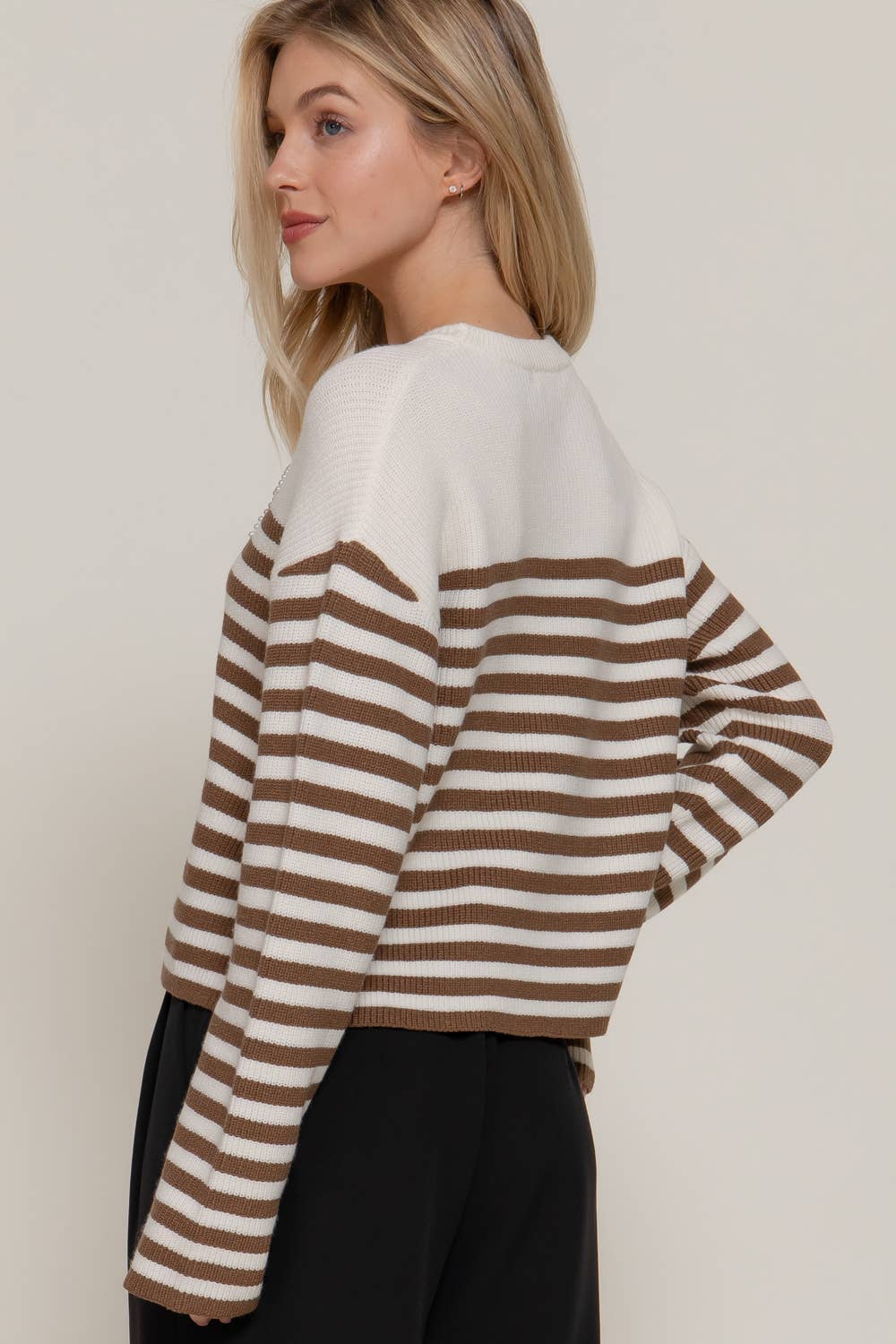 Pearl Bow Striped Sweater